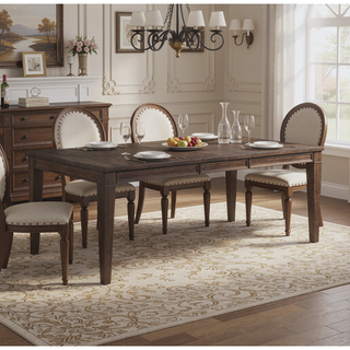 Sunvega Dark Brown Finish Wooden Dining Bench with Beige Fabric Upholstered Seat
