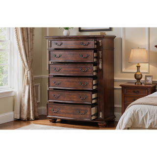 Sunvega Cherry Nightstand with Three Easy Glide Drawers and Velvet Lining