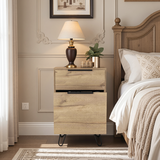 Sunvega Light Oak Dresser with Three Drawers and Hairpin Legs for Bedroom