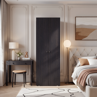 Sunvega Wenge 2-Door Tall Wardrobe Cabinet with Hanging Rod for Bedroom