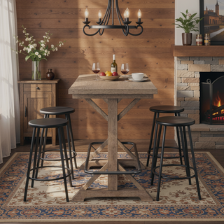 Sunvega Pecan Brown Bar Height Trestle Table with Casual Style for Dining Room