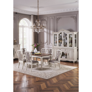 Sunvega Transitional Style Antique White Dining Table with Oak Top for Kitchen