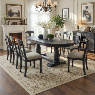Sunvega Extendable Wooden Dining Table for 6 to 8 Persons with Curved Modern Design
