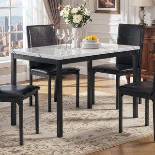 Sunvega Casual Square Metal Dining Table with Faux Marble Top and Black Legs