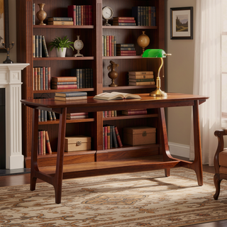 Sunvega Mid-Century Modern Dining Table with Trestle Base and Walnut Veneer