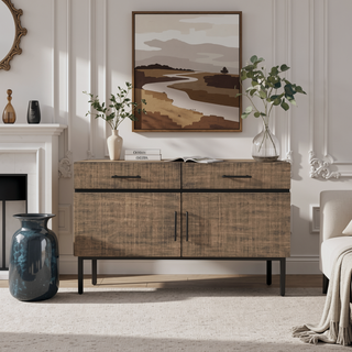 Sunvega Solid Wood Frame Accent Cabinet with Drawers and Metal Legs