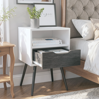 Sunvega Modern Nightstand with Spacious Drawer and Shelf for Bedroom or Living Room