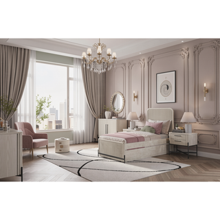 Sunvega Taupe 6 Drawer Dresser with Reeded Fronts and Metal Accent Base