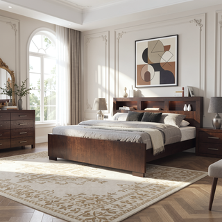 Sunvega Six Drawer Dresser in Rich Cappuccino Finish with Silver Handles