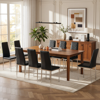 Sunvega Modern Minimalist Dining Chairs Set of 4 with PU Seat and Silver Metal Legs