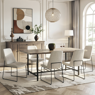 Sunvega Handcrafted Modern Industrial Dining Table with Grey Wash Mango Wood Top