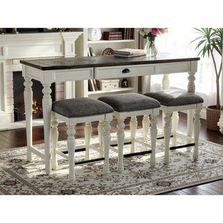 Sunvega 4 Piece Bar Set with Sofa Bar and 3 Counter Stools in Two-Tone Ivory Mocha