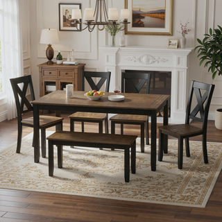 Sunvega Brown 6 Piece Dining Table Set with Contemporary Style in Earthen Dusk