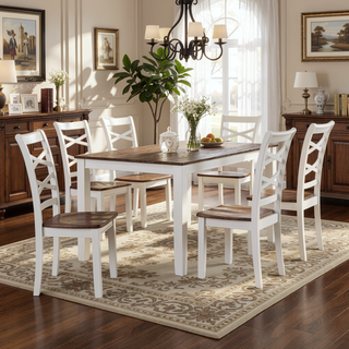 Sunvega 7-Piece Dining Set with Table and 6 Chairs in Cherry and White Finish