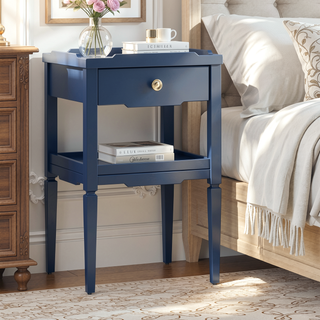 Sunvega Foley White 1-Drawer Nightstand with Gold Pull and Geometric Top