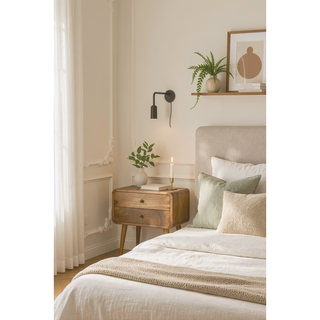 Sunvega Minimalist Oak-ish Finish Solid Wood Wall Mounted Nightstand with Two Drawers