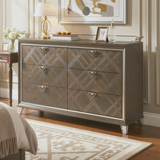 Sunvega Skylar Dark Champagne Finish Nightstand with Two Spacious Embossed Drawers