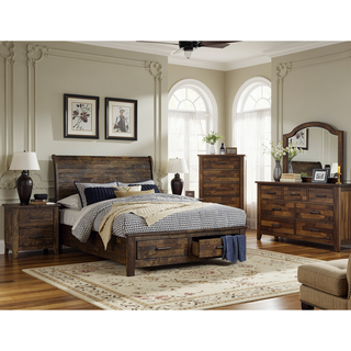 Sunvega Solid Rubberwood Nightstand with Burnished Brown Finish and 2 Dovetail Drawers