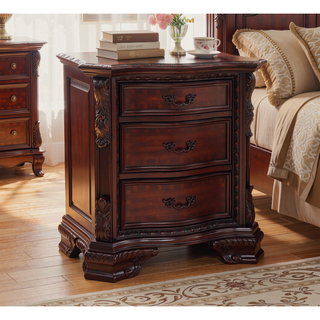 Sunvega Traditional Solid Wood Nightstand with Three Drawers and Dark Cherry Finish
