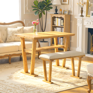 Sunvega Modern Farmhouse Solid Wood Expandable Dining Table with Storage
