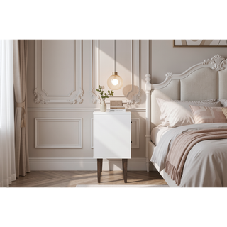 Sunvega Modern White and Brown Nightstand with 2 Drawers for Bedroom