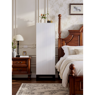 Sunvega White Laminate Nightstand with Wood Grain Detailing and Two Spacious Drawers