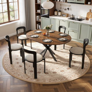 Sunvega Modern Round Dining Table with Marble Top and Adjustable Length