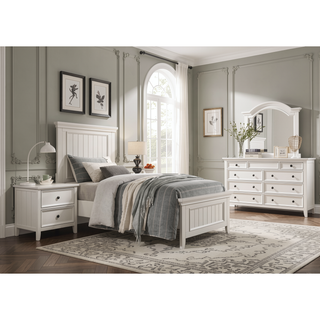 Sunvega White Finish 2 Drawer Bedroom Nightstand Farmhouse Style Bedside Table