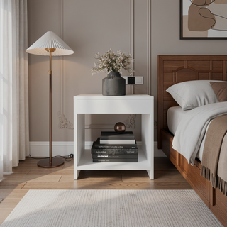 Sunvega Minimalistic Nightstand with Open Shelf for Small Spaces