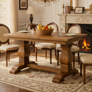 Sunvega Solid Wood Elmbrook Dining Table with Double Pedestal Base and Rectangular Top