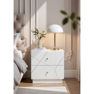 Sunvega Mist Nightstand with Two-Tone High-Gloss Marble Lacquer Finish and Two Spacious Drawers