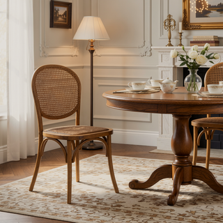 Sunvega Vintage Rattan Dining Chairs with Birch Wood Frame Set of 2