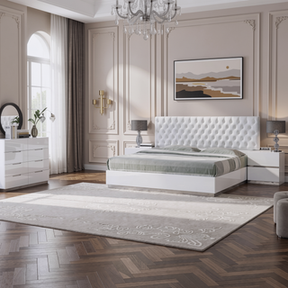Sunvega Modern White Lacquer Nightstand Table with 2 Drawers for Bedroom