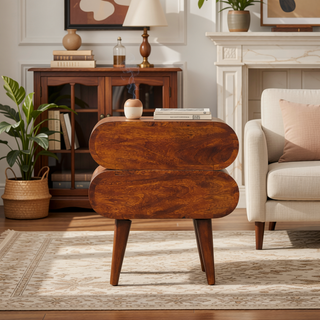 Sunvega Solid Mango Wood Nightstand with 2 Spacious Drawers and Nordic Legs