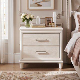 Sunvega Modern Glam Nightstand with USB Ports and Embossed Drawers Bedroom Cabinet