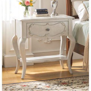 Sunvega Formal Traditional Pearl White Finish Nightstand with Drawer and Shelf