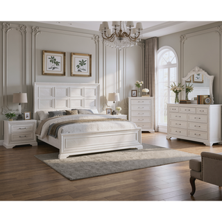 Sunvega Antique White Finish Wooden Nightstand with Two Drawers and Bar Handles
