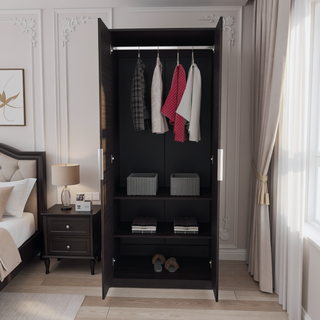 Sunvega Double Door Wardrobe with Hanging Rod and Shelves for Bedroom Black