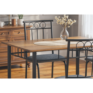 Sunvega 40 Inch White Marble Look Dining Table Set with 4 Grey Fabric Chairs