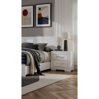 Sunvega Glam Style White High Gloss Finish Nightstand with Chrome Hardware