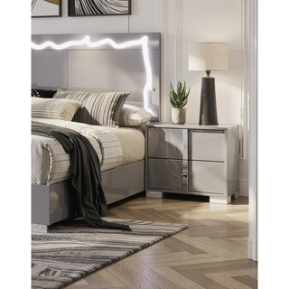 Sunvega Light Taupe Modern Nightstand with Chrome Legs and Vertical Handles for Bedroom