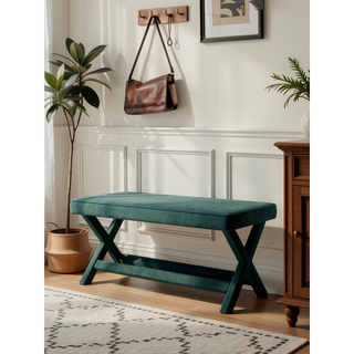 Sunvega Mid-Century Modern Velvet Upholstered Accent Bench with X-Crossed Legs