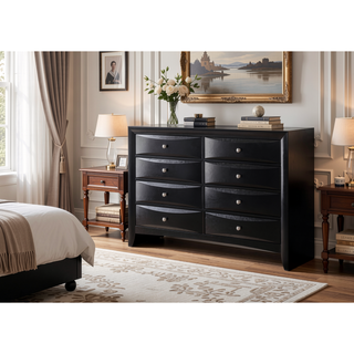 Sunvega Black Finish Contemporary 8 Drawer Dresser with Solid Wood Veneer