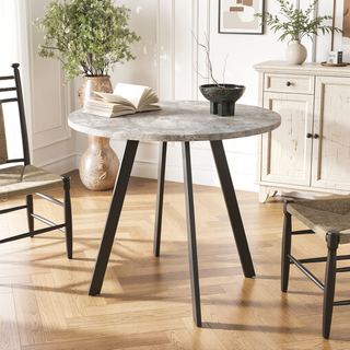 Sunvega Modern Minimalist Gray Cement Circular Dining Table with Industrial Style