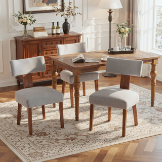 Sunvega Set of 2 Linen Fabric Modern Armless Dining Chairs With Curved Backrest