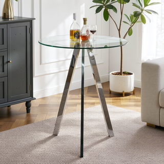 Sunvega Modern Round Glass Dining Table with Tempered Top and Metal Legs