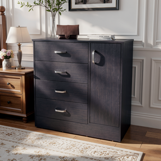 Sunvega Modern Wenge Dresser with 4 Spacious Drawers and Side Cabinet Shelf