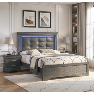 Sunvega Modern Grey Wooden Nightstand with 2 Drawers and Unique Handles