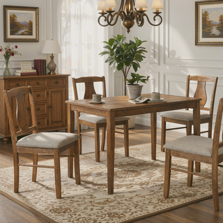 Sunvega Weathered Oak 5-Piece Dining Set with Upholstered Seat Cushions