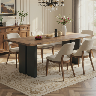 Sunvega Natural Acacia Live Edge Dining Table with Black Iron Legs